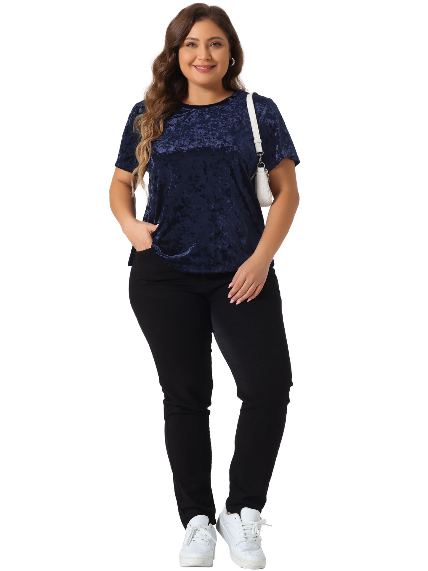 Women Plus Size Tops Crew Neck Short Sleeve Tee Tops Velvet T-Shirt