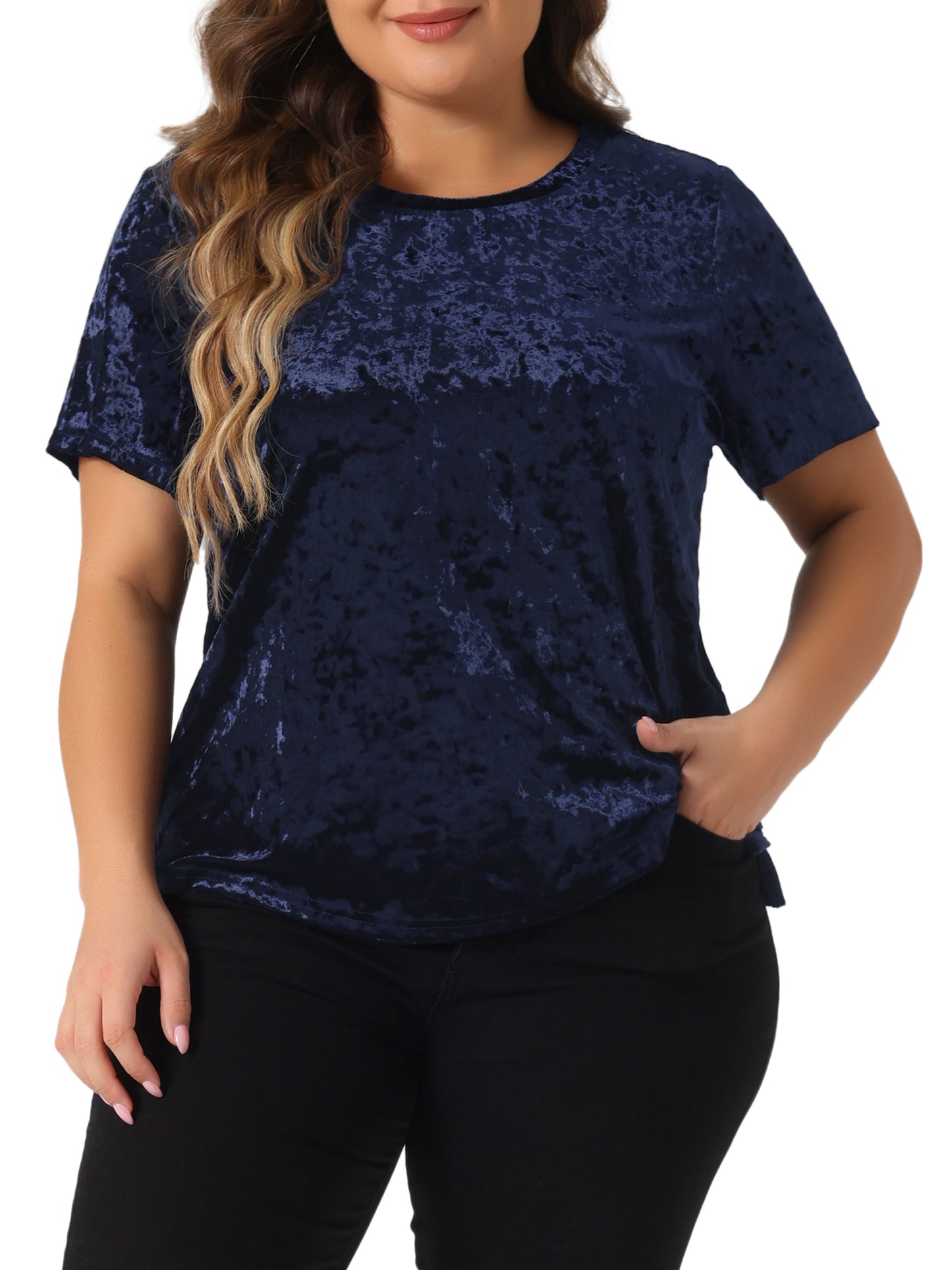 Women Plus Size Tops Crew Neck Short Sleeve Tee Tops Velvet T-Shirt