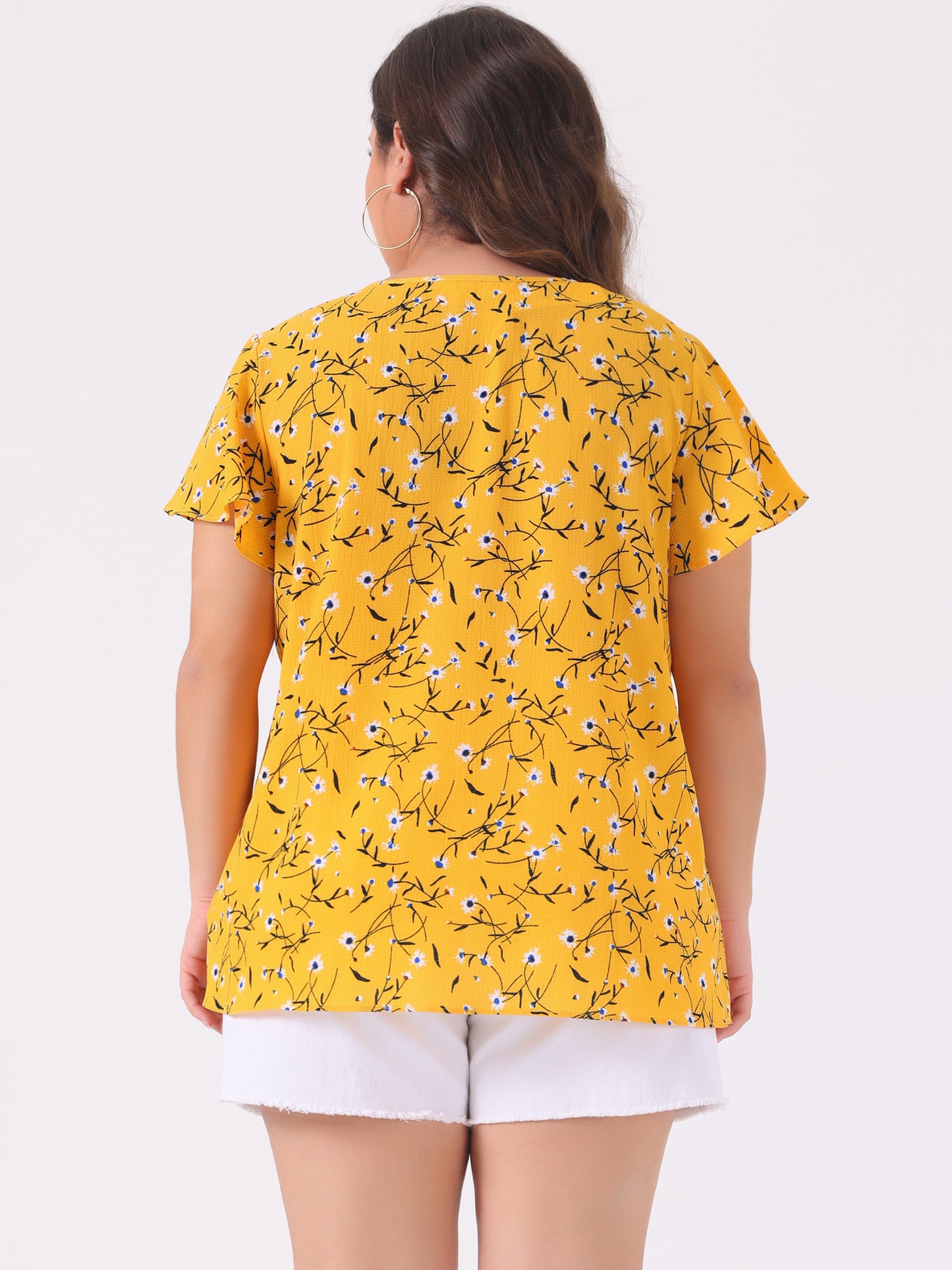 Women's Plus Size Blouses Summer Ruffle Short Sleeve Shirts Keyhole Chiffon Top
