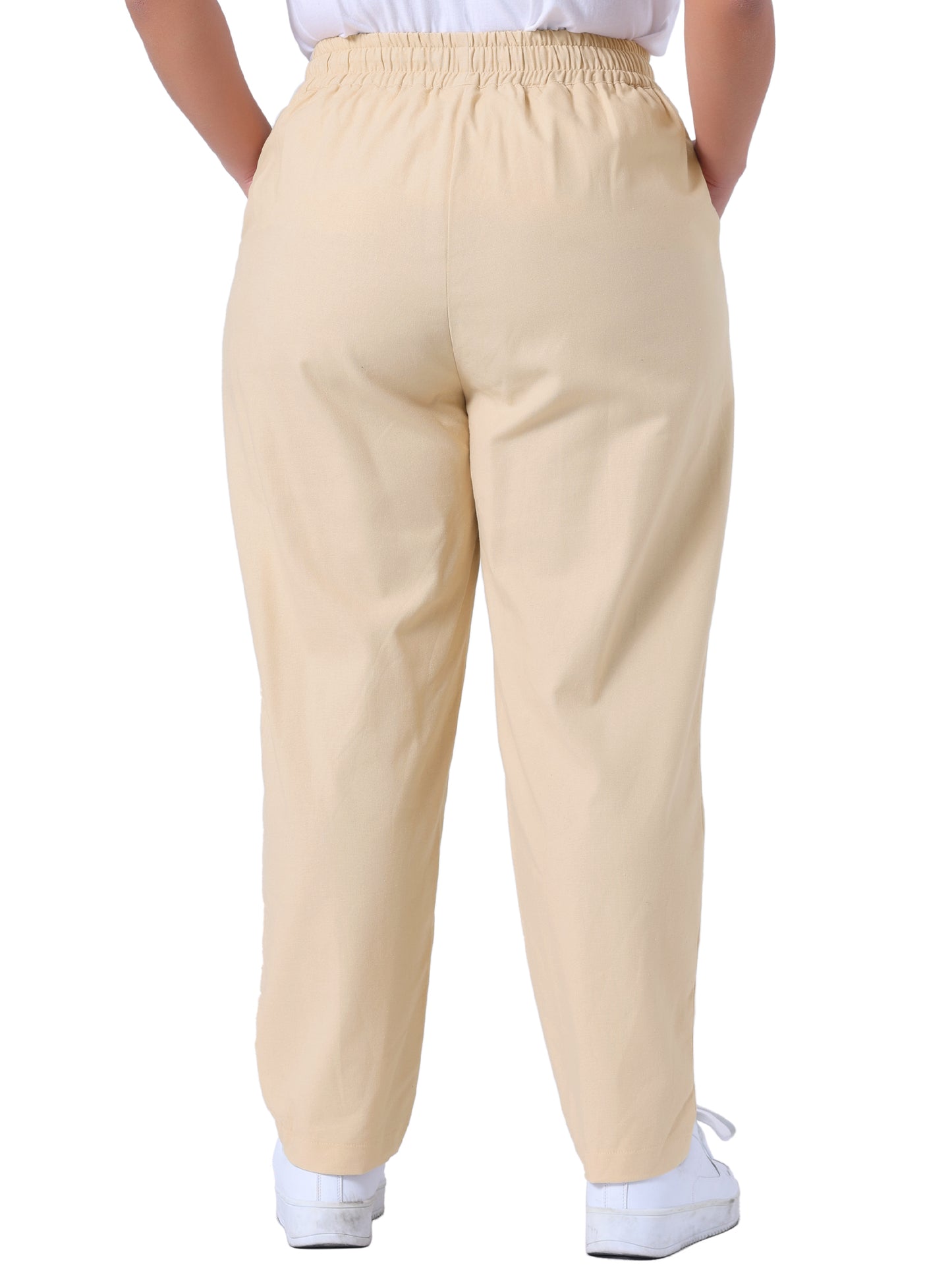 Women Plus Size Pants Straight Leg Drawstring Elastic Work Loose Trousers with Pockets