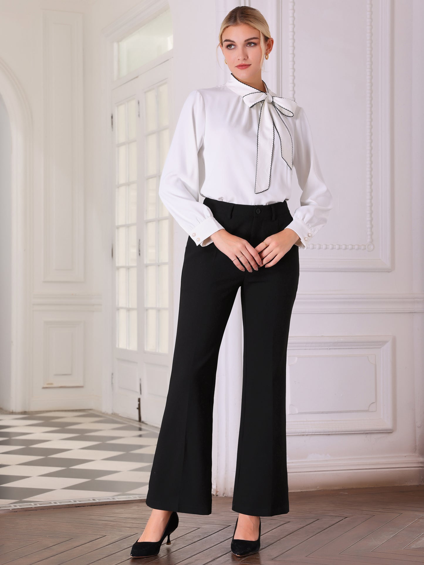Pantalón de cintura alta para mujer, elegante, de pierna recta