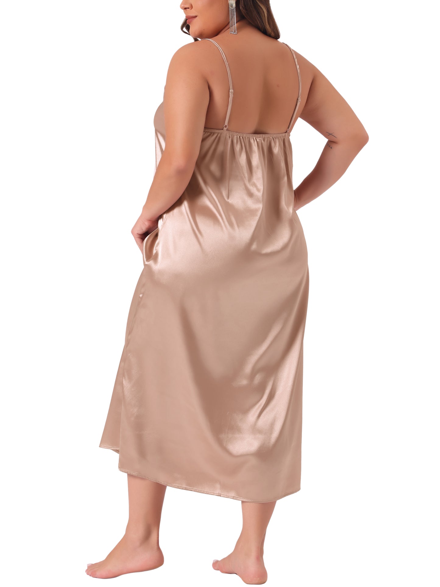 Women Plus Size Nightgown V Neck Satin Pajamas Sleeveless Cami Slip Dress Sleepwear