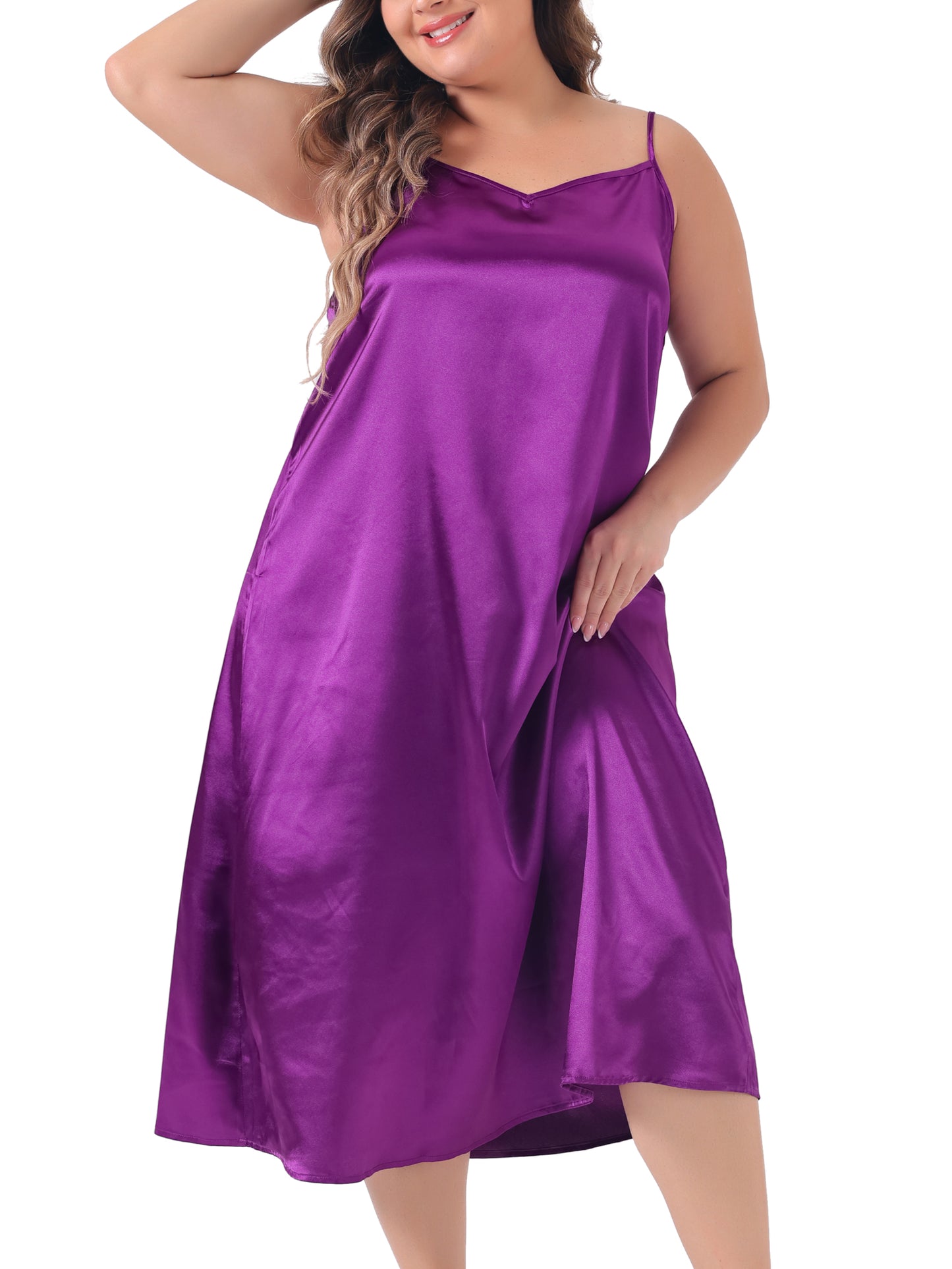 Women Plus Size Nightgown V Neck Satin Pajamas Sleeveless Cami Slip Dress Sleepwear