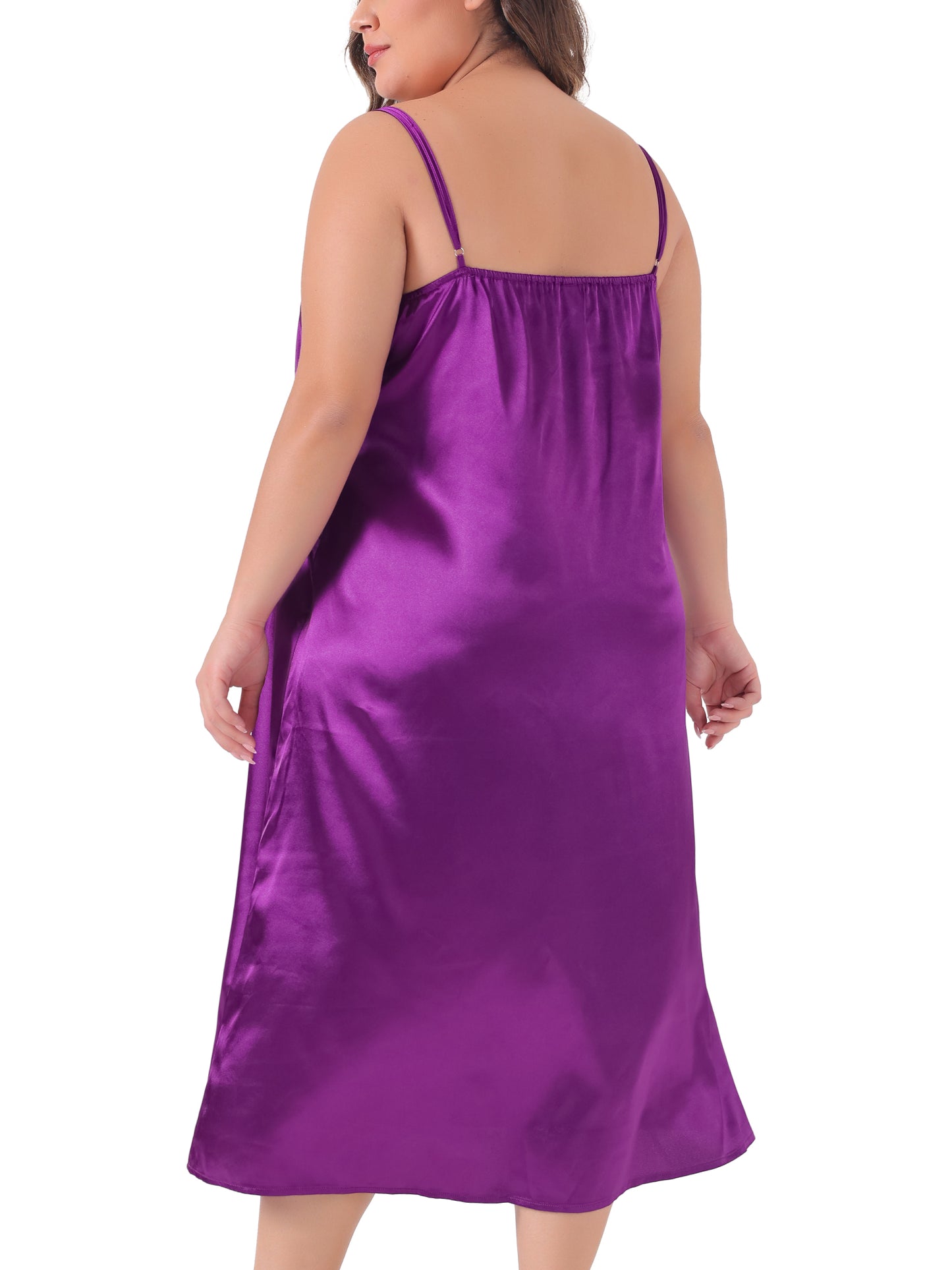 Women Plus Size Nightgown V Neck Satin Pajamas Sleeveless Cami Slip Dress Sleepwear
