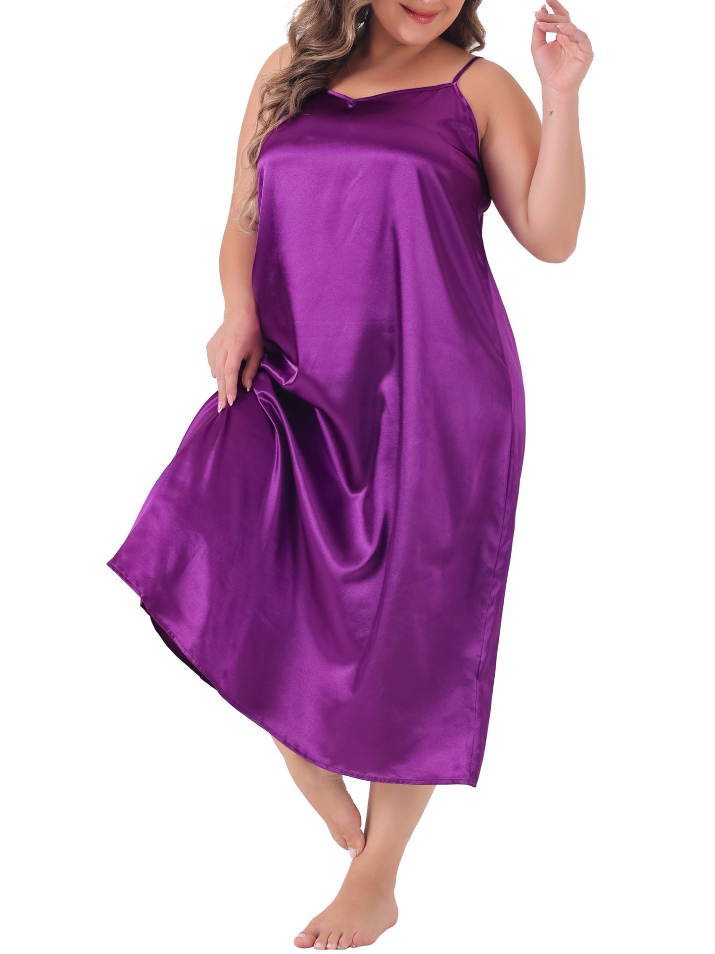Women Plus Size Nightgown V Neck Satin Pajamas Sleeveless Cami Slip Dress Sleepwear