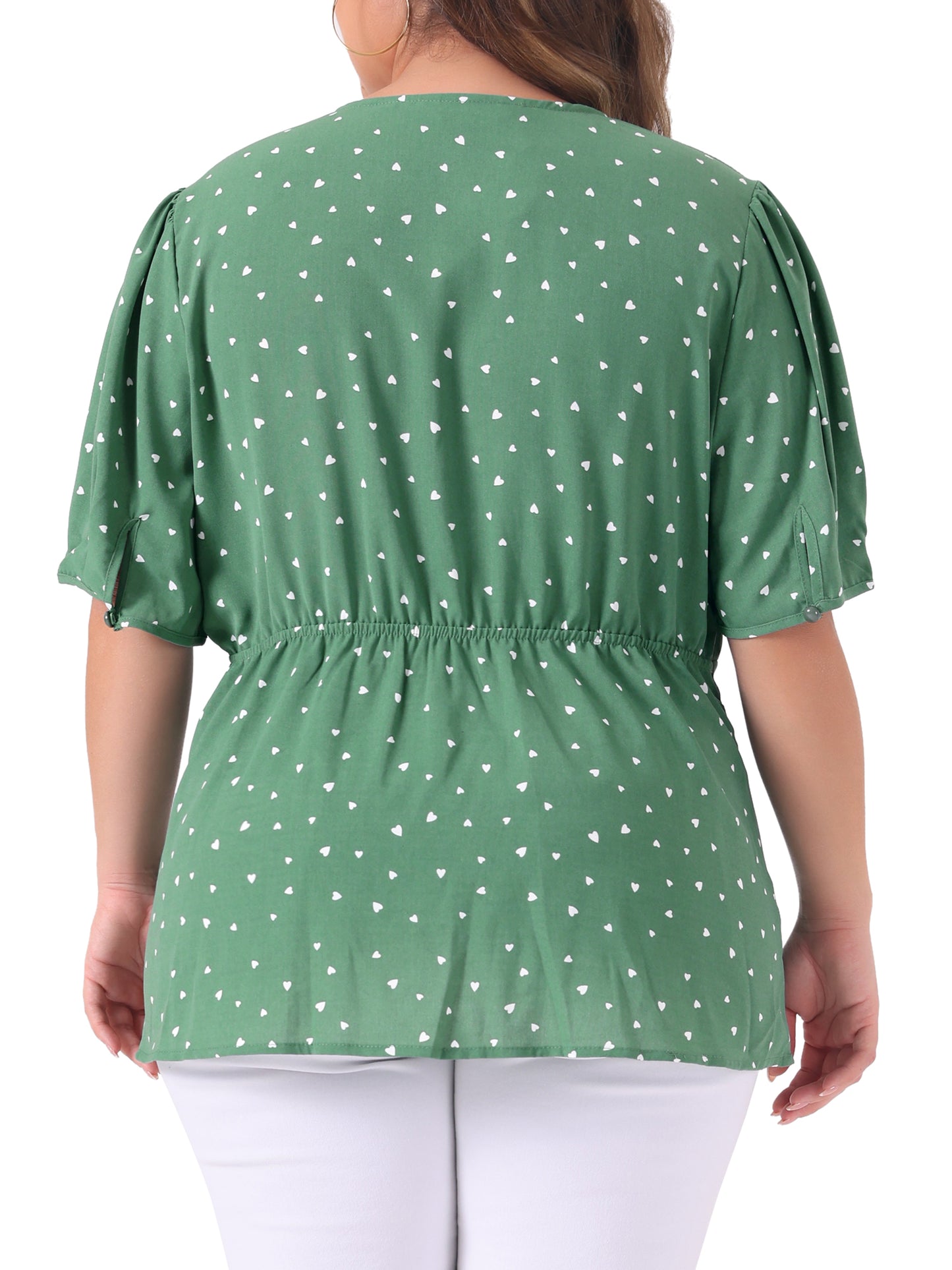 Women Plus Size Summer V Neck Wrap Short Sleeve Polka Dots Peplum Top