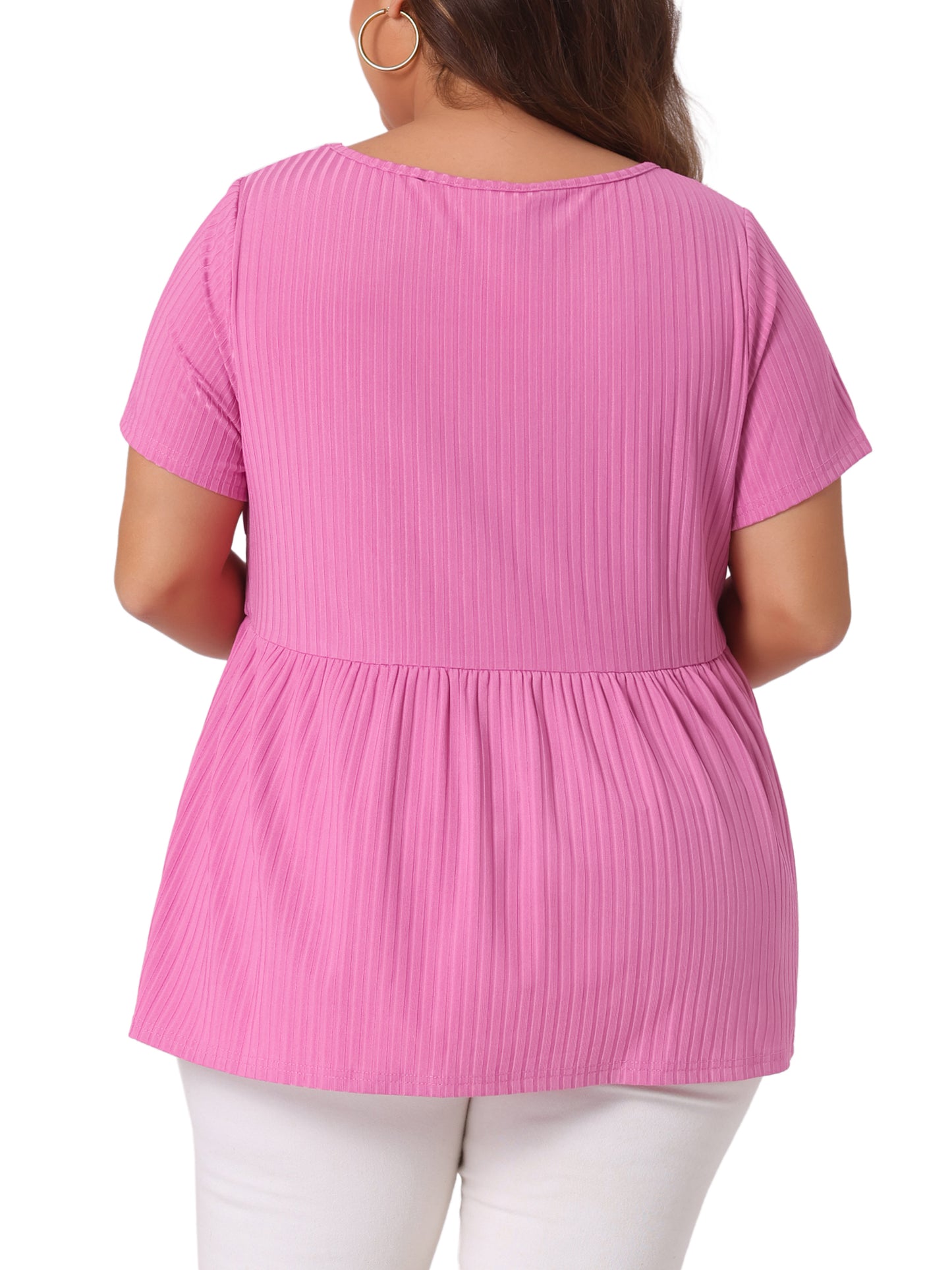 Women's Plus Size Tee Shirts Square Neck Textured Printed Peplum Summer Short Sleeve Top