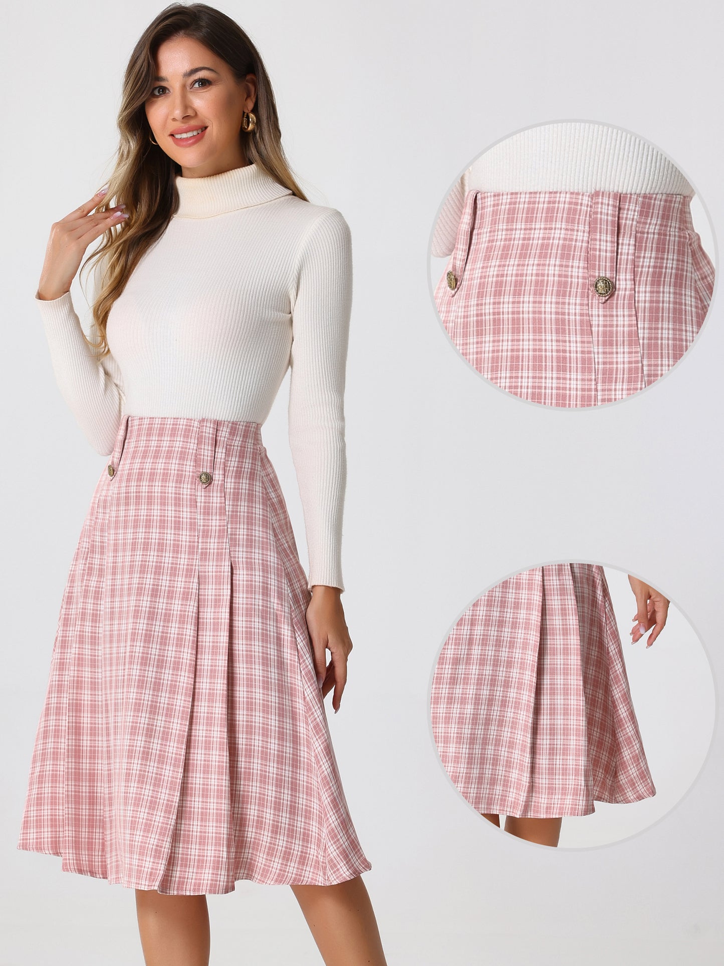 Faldas a cuadros vintage para mujer, falda midi plisada de cintura alta y corte A