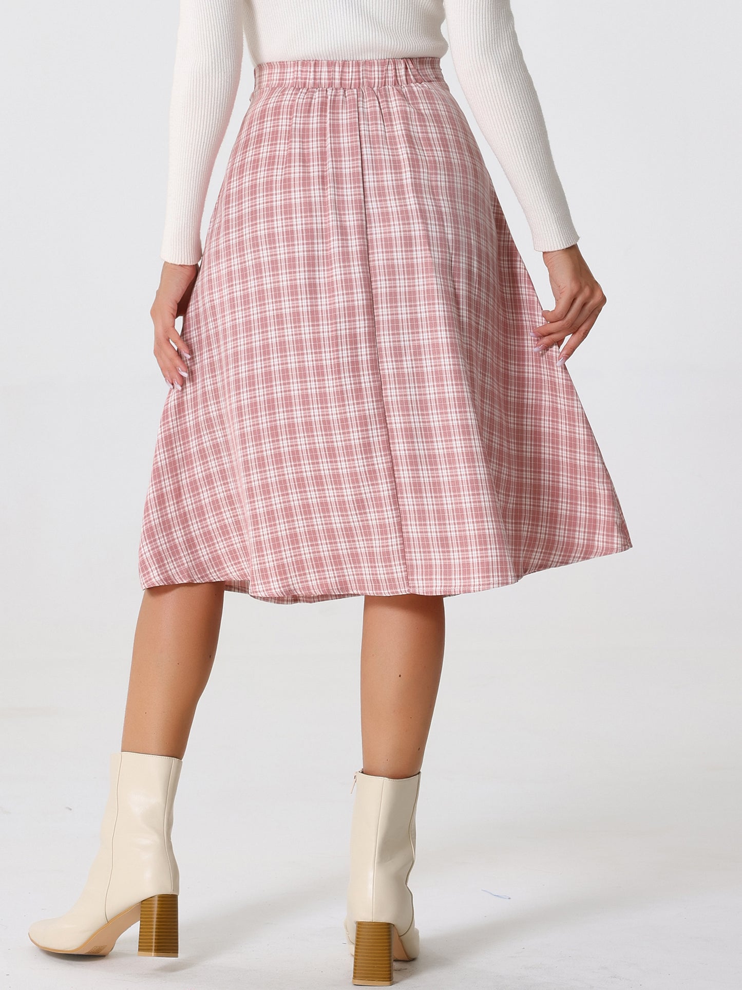 Faldas a cuadros vintage para mujer, falda midi plisada de cintura alta y corte A