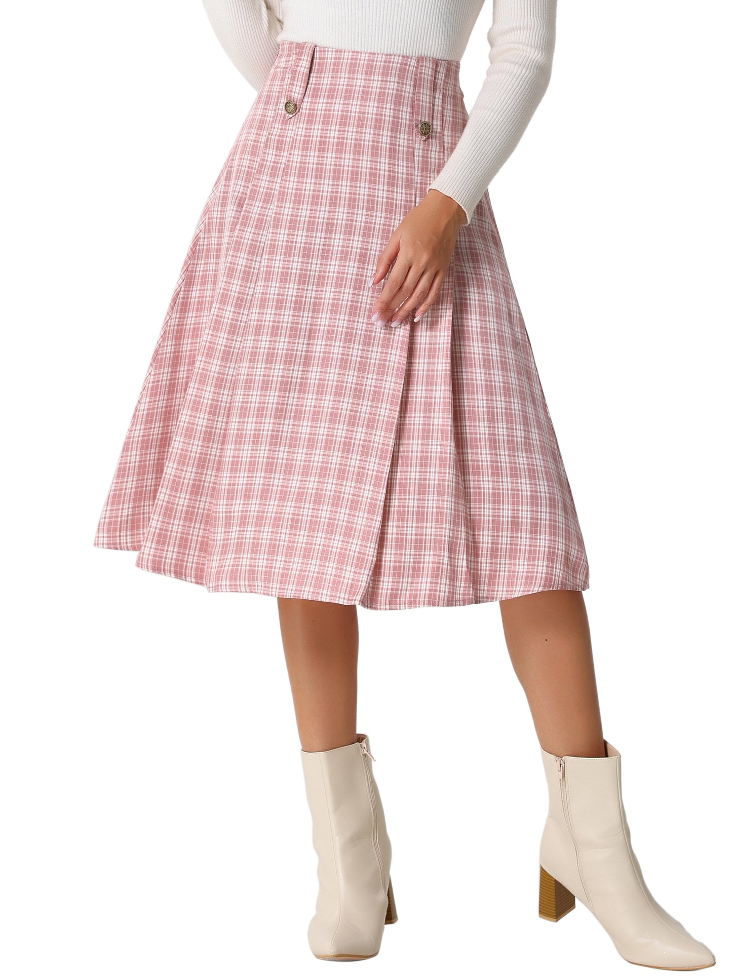 Faldas a cuadros vintage para mujer, falda midi plisada de cintura alta y corte A