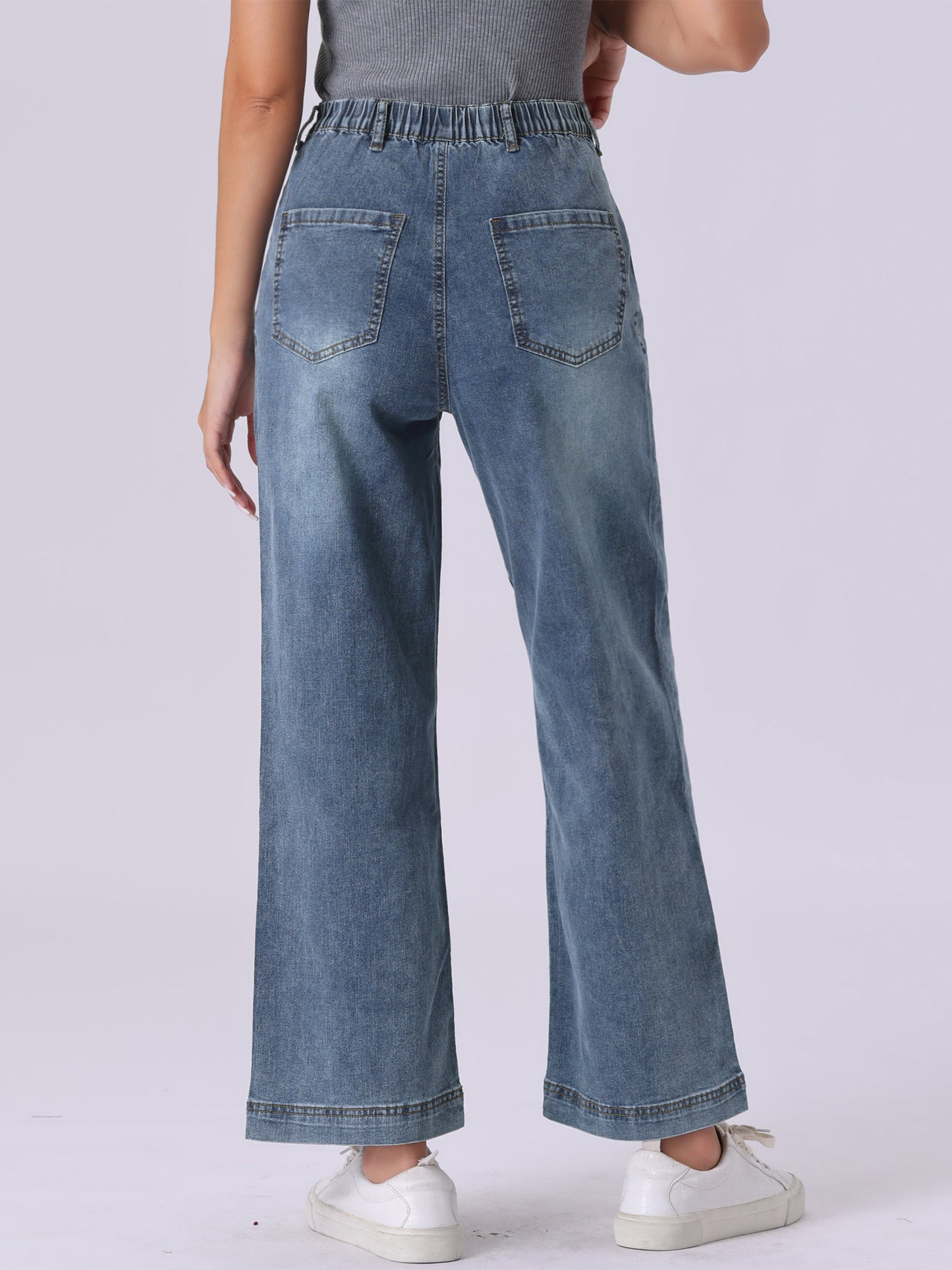 Women's Wide Leg Jeans High Waisted Stretchy Straight Leg Jeans Buttoned Loose Denim Pants