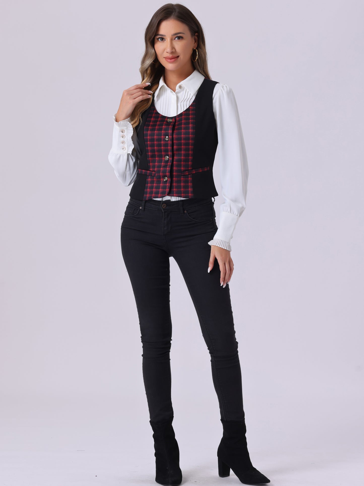 Women's Plaid Button Down Retro Waistcoat Vest