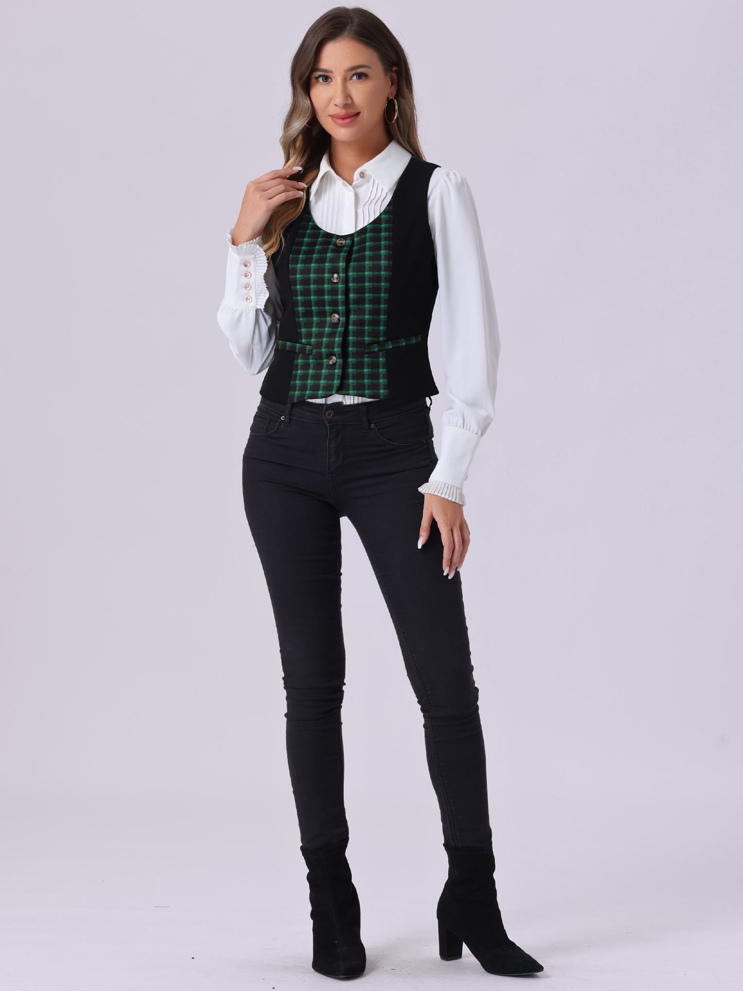 Women's Plaid Button Down Retro Waistcoat Vest