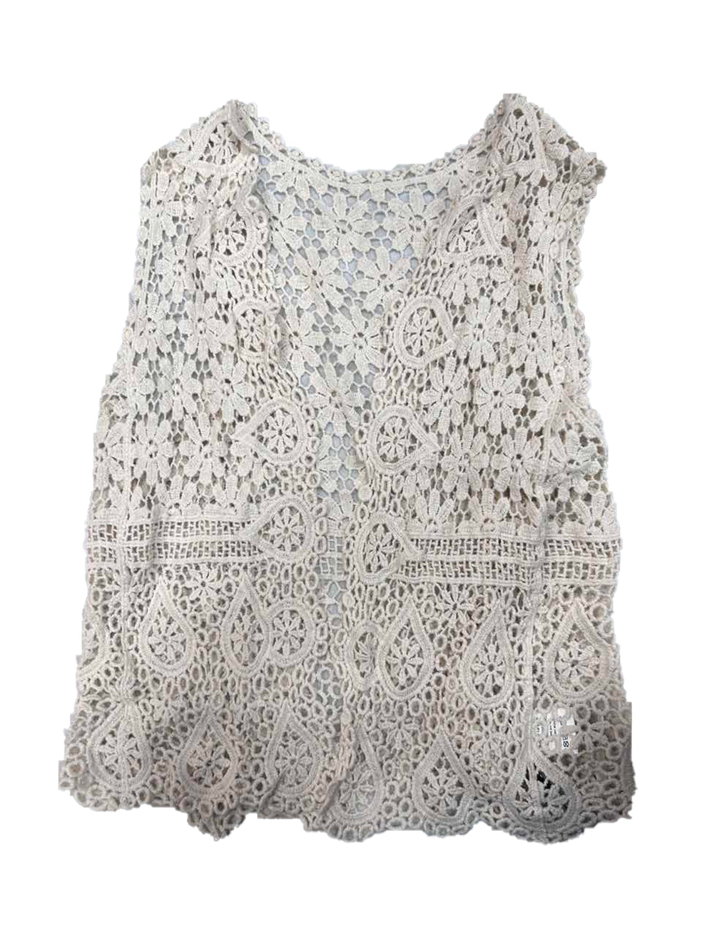 Women's Floral Crochet Hollow Out Sleeveless Open Front Boho Vest Cardigan