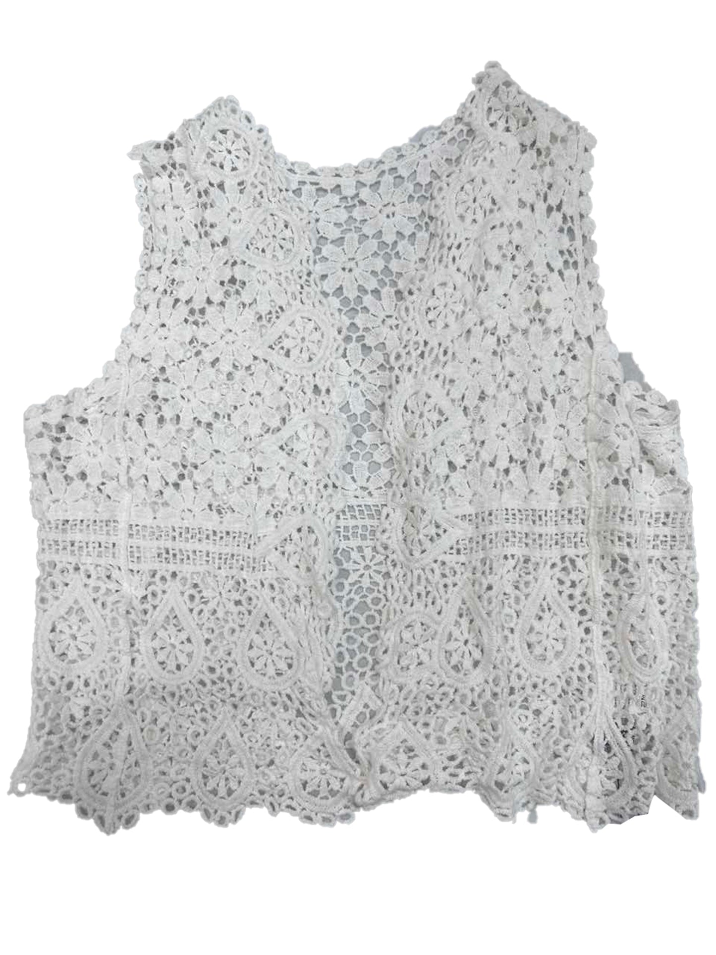 Women's Floral Crochet Hollow Out Sleeveless Open Front Boho Vest Cardigan