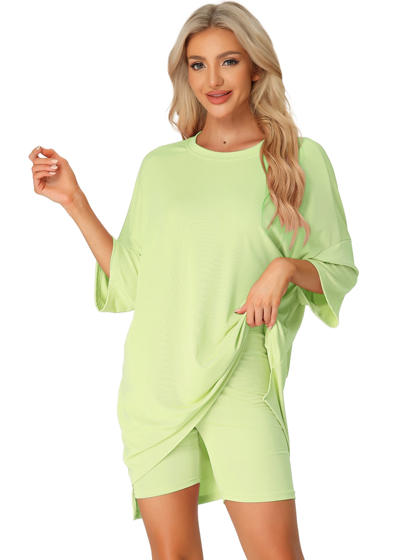 Women's 2 Piece Lounge Set Sleepwear Oversized T-Shirt with Biker Shorts Workout Sweatsuit Outfit