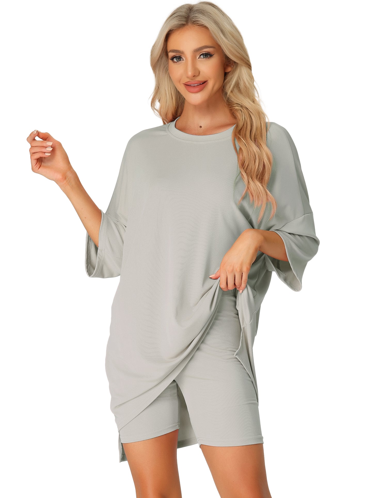 Women's 2 Piece Lounge Set Sleepwear Oversized T-Shirt with Biker Shorts Workout Sweatsuit Outfit