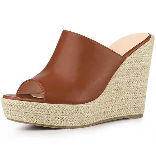 Women Open Toe Espadrille Wedge Heel Platform Slide Sandal