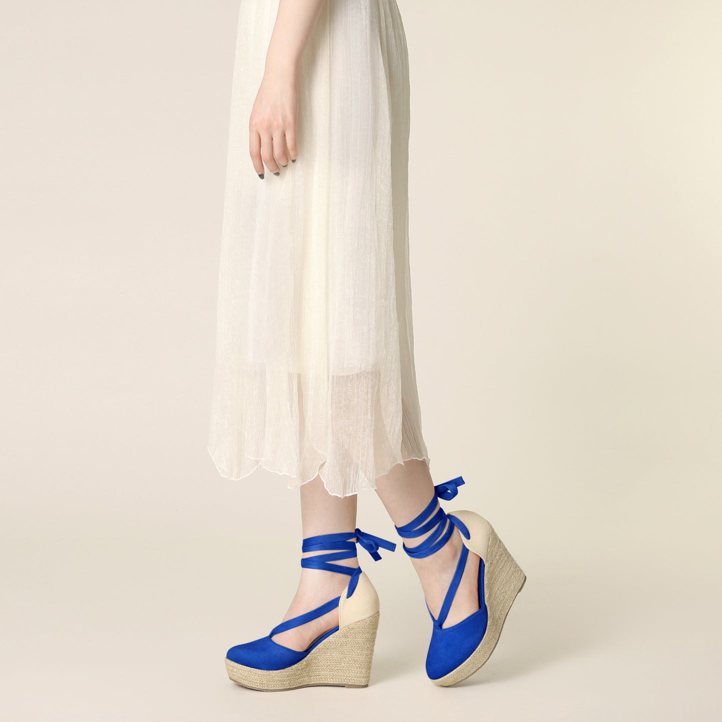 Women Lace Up Platform Sandal Closed Toe Espadrille Wedge Heel