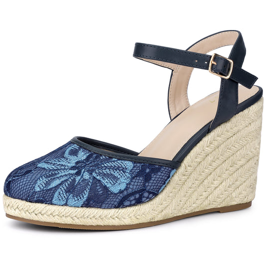 Women's Closed Toe Platform Espadrilles Lace Wedge Heel Sandals