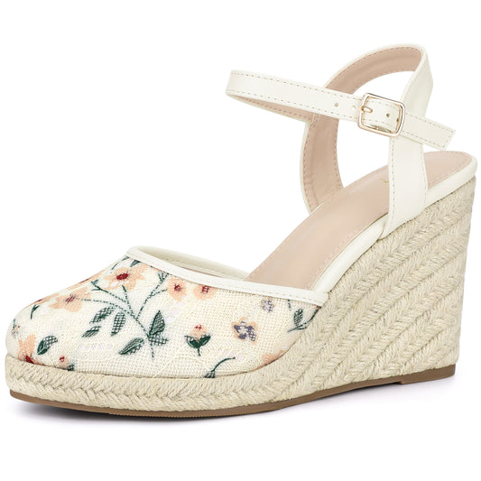 Women's Closed Toe Platform Espadrilles Lace Wedge Heel Sandals