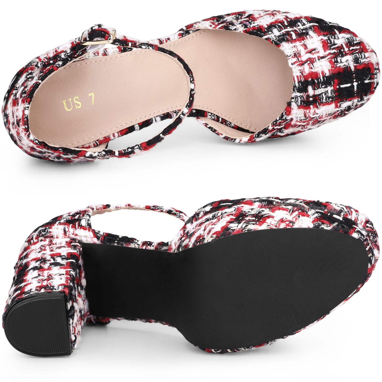 Zapatos Mary Jane con plataforma a cuadros, punta cerrada y tacón grueso para mujer