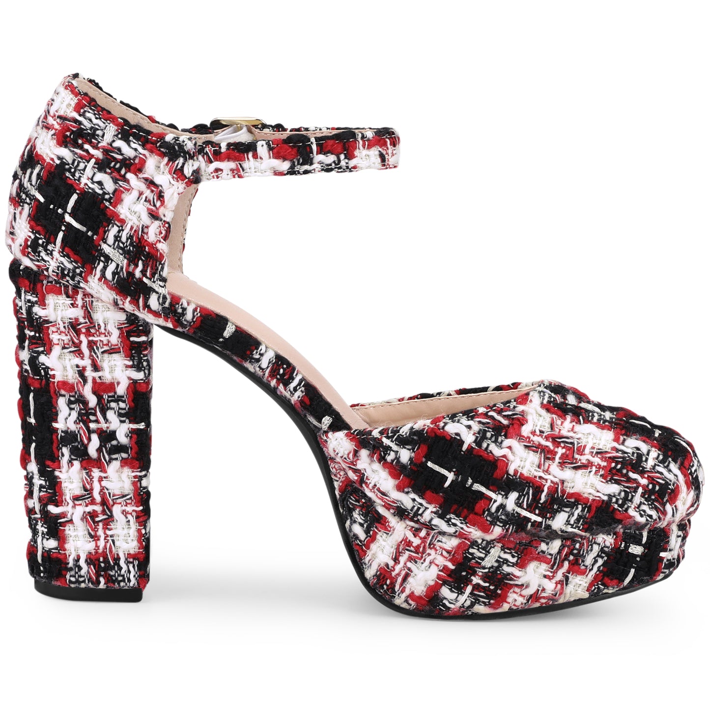 Women's Plaid Platform Closed Toe Chunky Heel Mary Janes Pumps