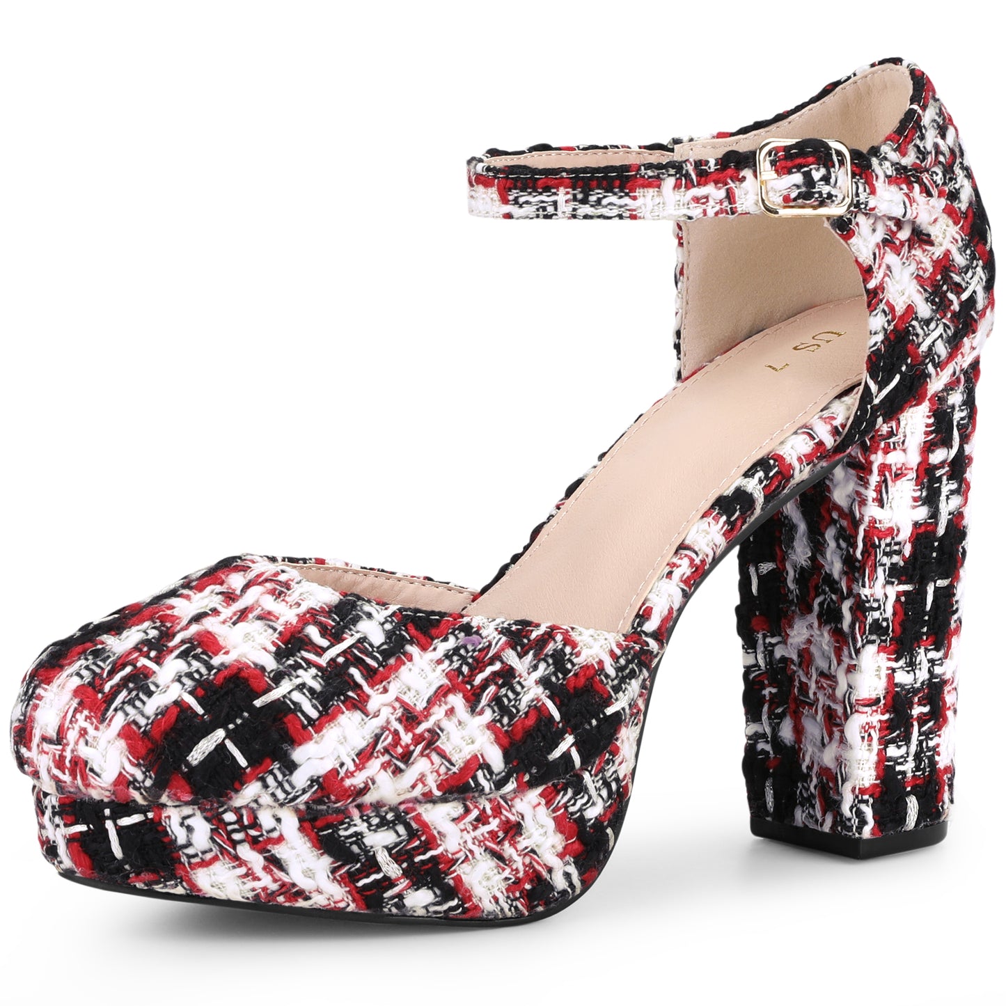 Zapatos Mary Jane con plataforma a cuadros, punta cerrada y tacón grueso para mujer