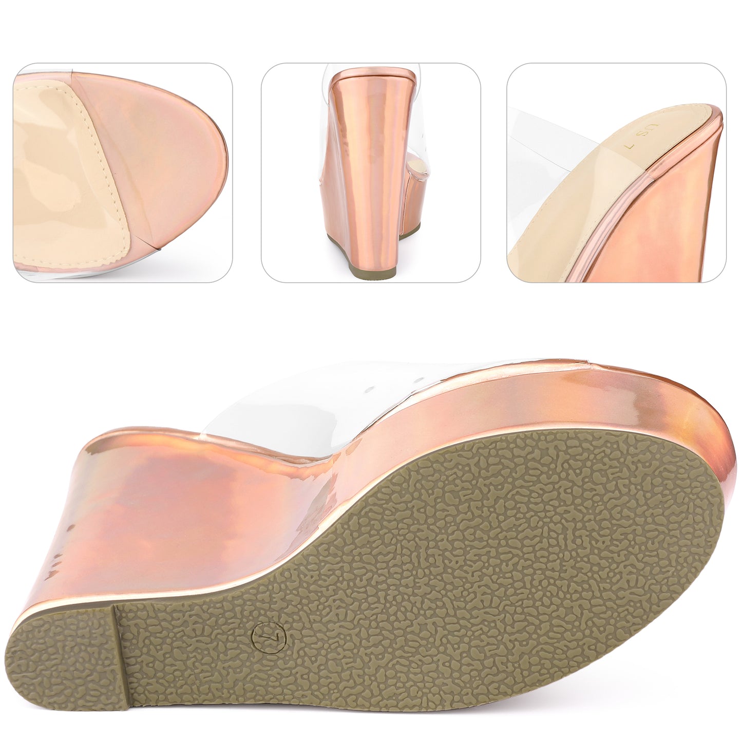 Sandalias de plataforma con cuña transparente para mujer