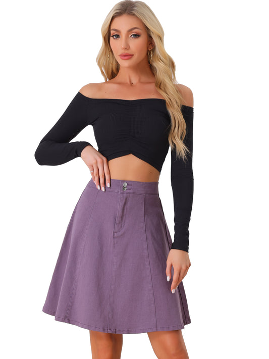 Women's High Waisted A-Line Flared Casual Denim Skirt