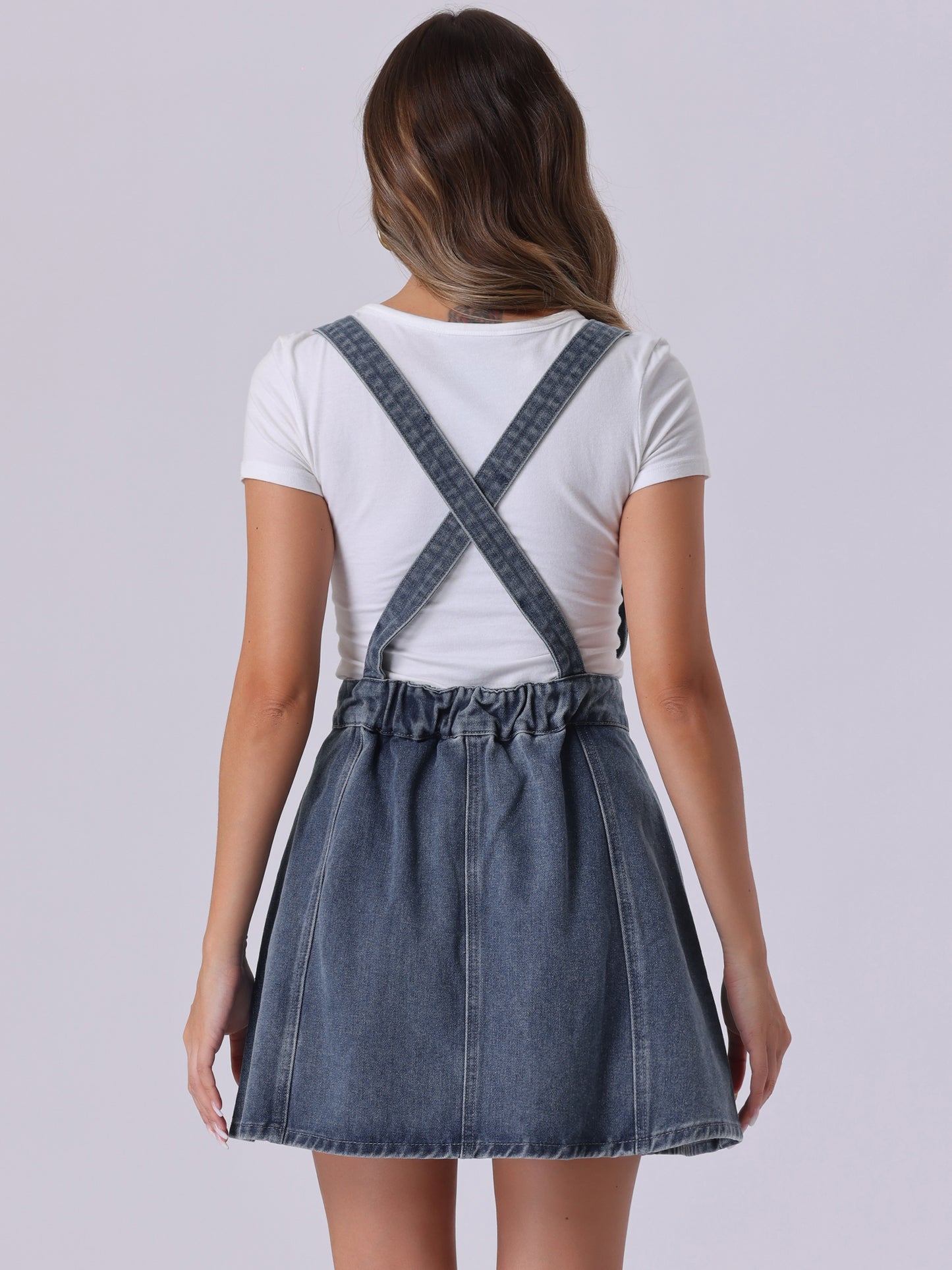 Falda vaquera para mujer, mono con tirantes ajustables, minifalda vaquera lavada