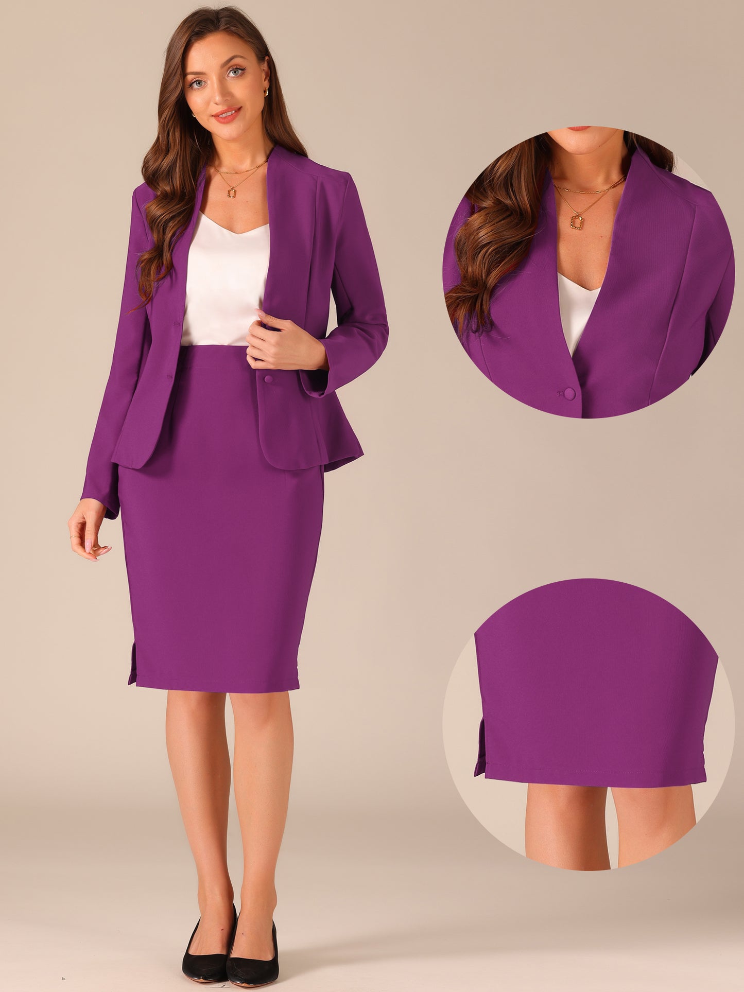 Women's 2 Piece Suit Skirt Set Business Formal Collarless Blazer and Pencil Skirt (Available in Plus Size)