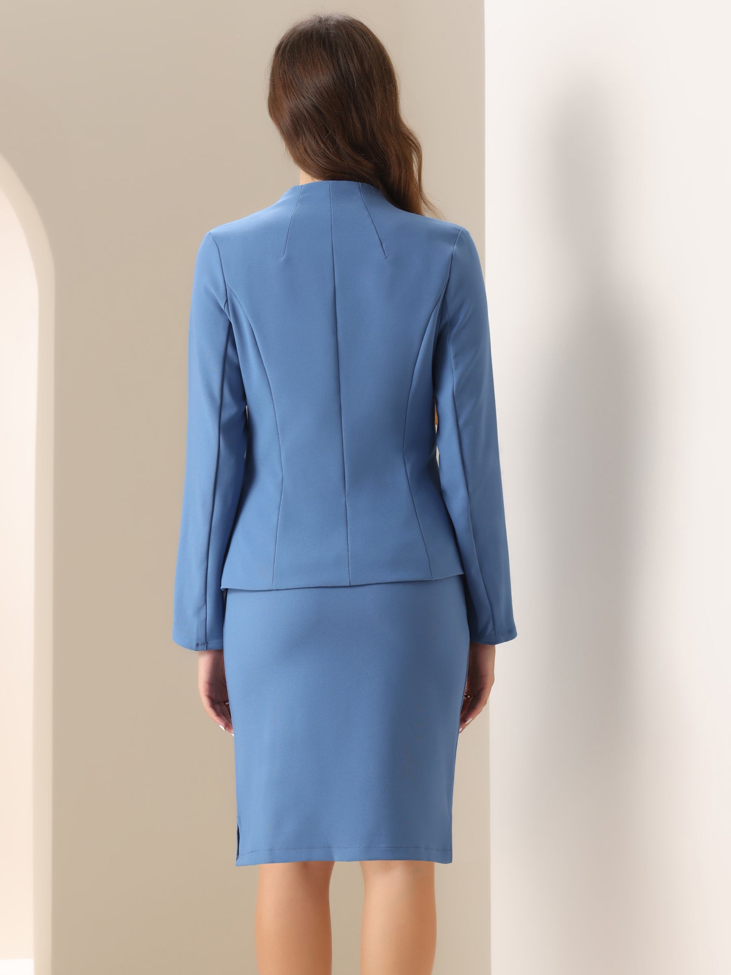 Women's 2 Piece Suit Skirt Set Business Formal Collarless Blazer and Pencil Skirt