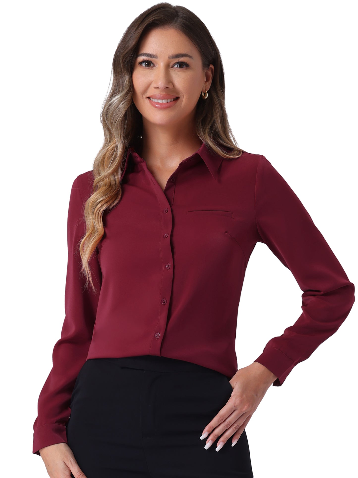 Women's Work Office Chiffon Long Sleeve Workwear Button Down Shirt (Available in Plus Size)