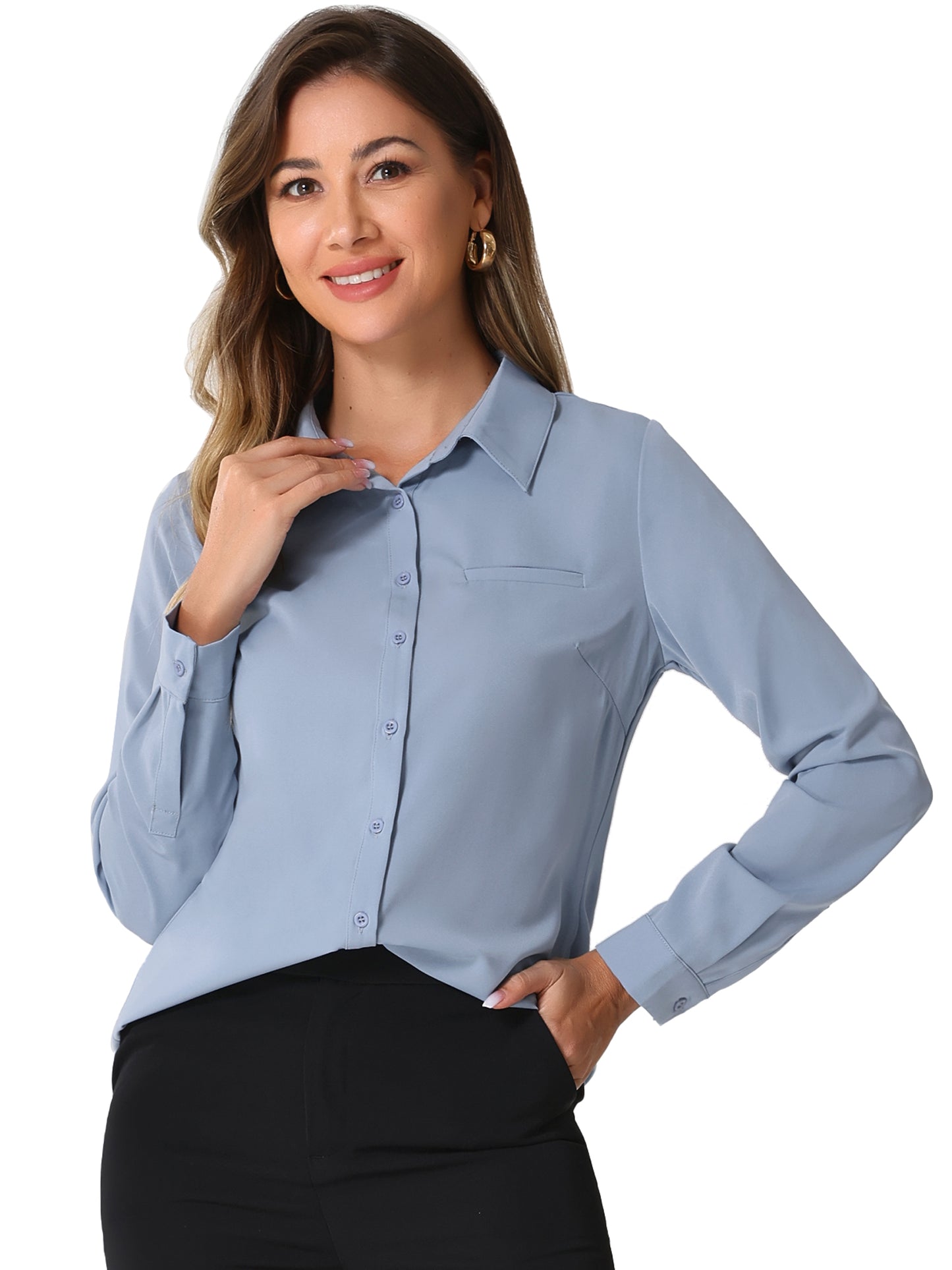 Women's Work Office Chiffon Long Sleeve Workwear Button Down Shirt (Available in Plus Size)