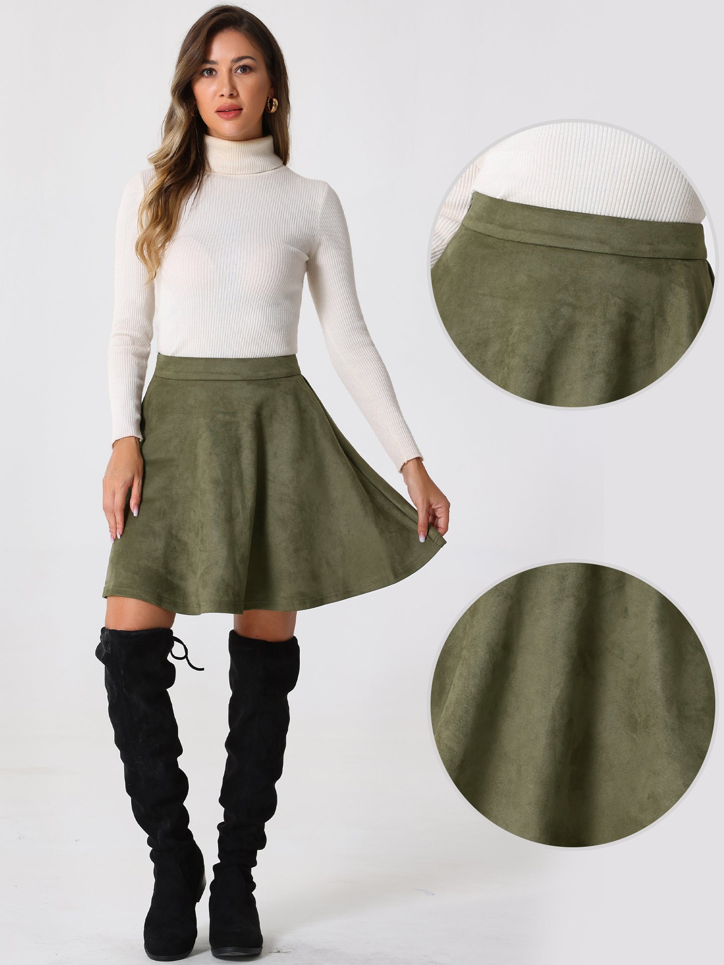 Women's Faux Suede Skirt Short Flared Mini Skater Skirt