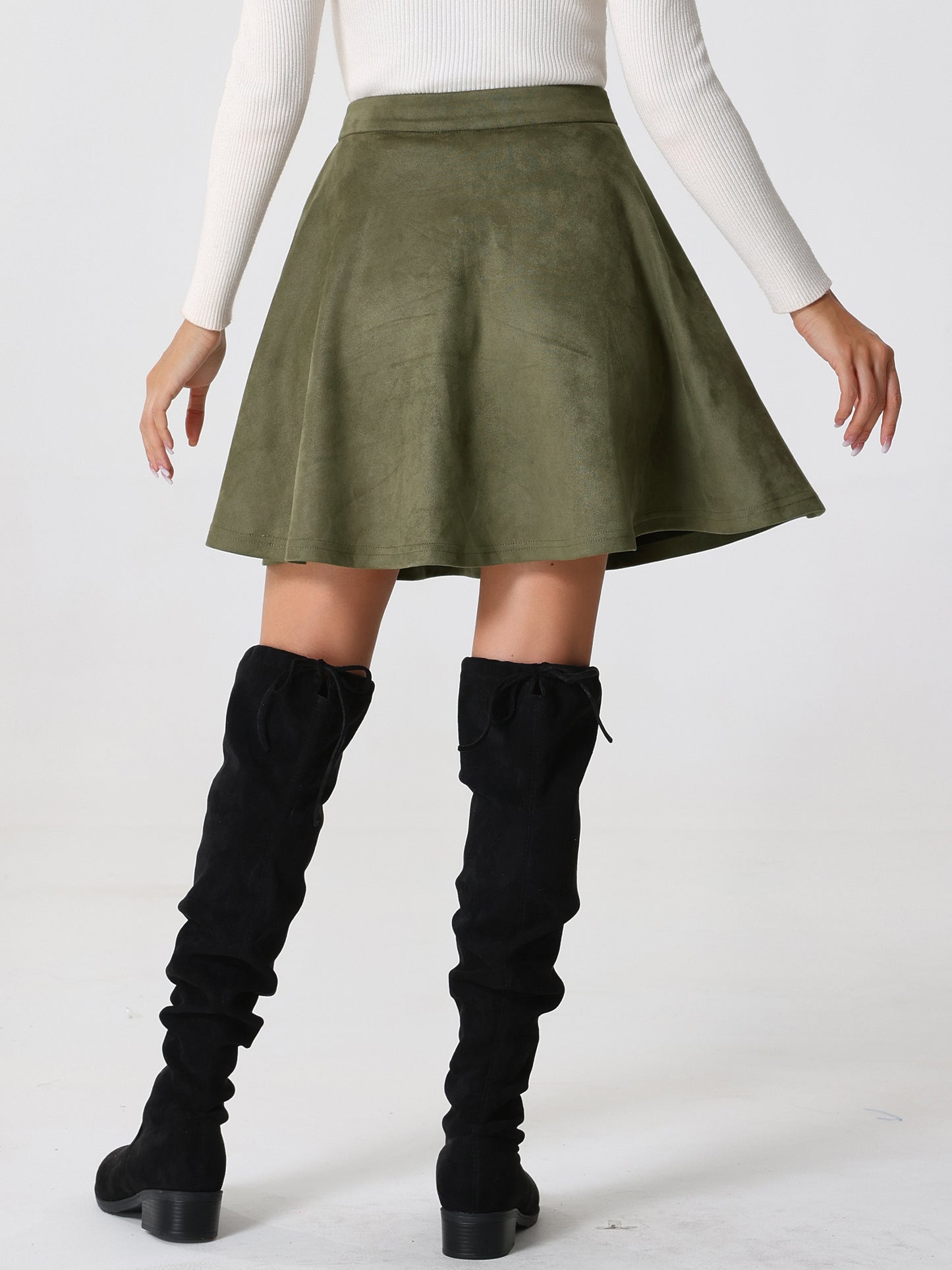 Women's Faux Suede Skirt Short Flared Mini Skater Skirt