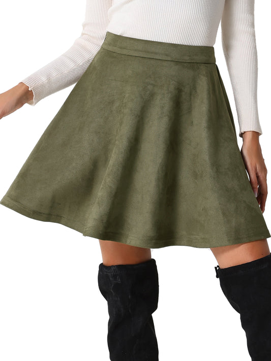 Women's Faux Suede Skirt Short Flared Mini Skater Skirt