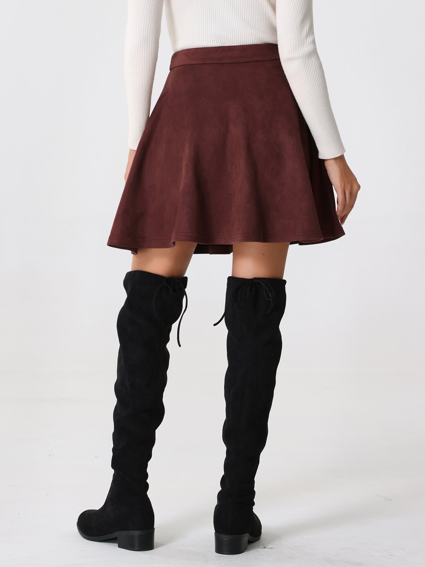 Women's Faux Suede Skirt Short Flared Mini Skater Skirt