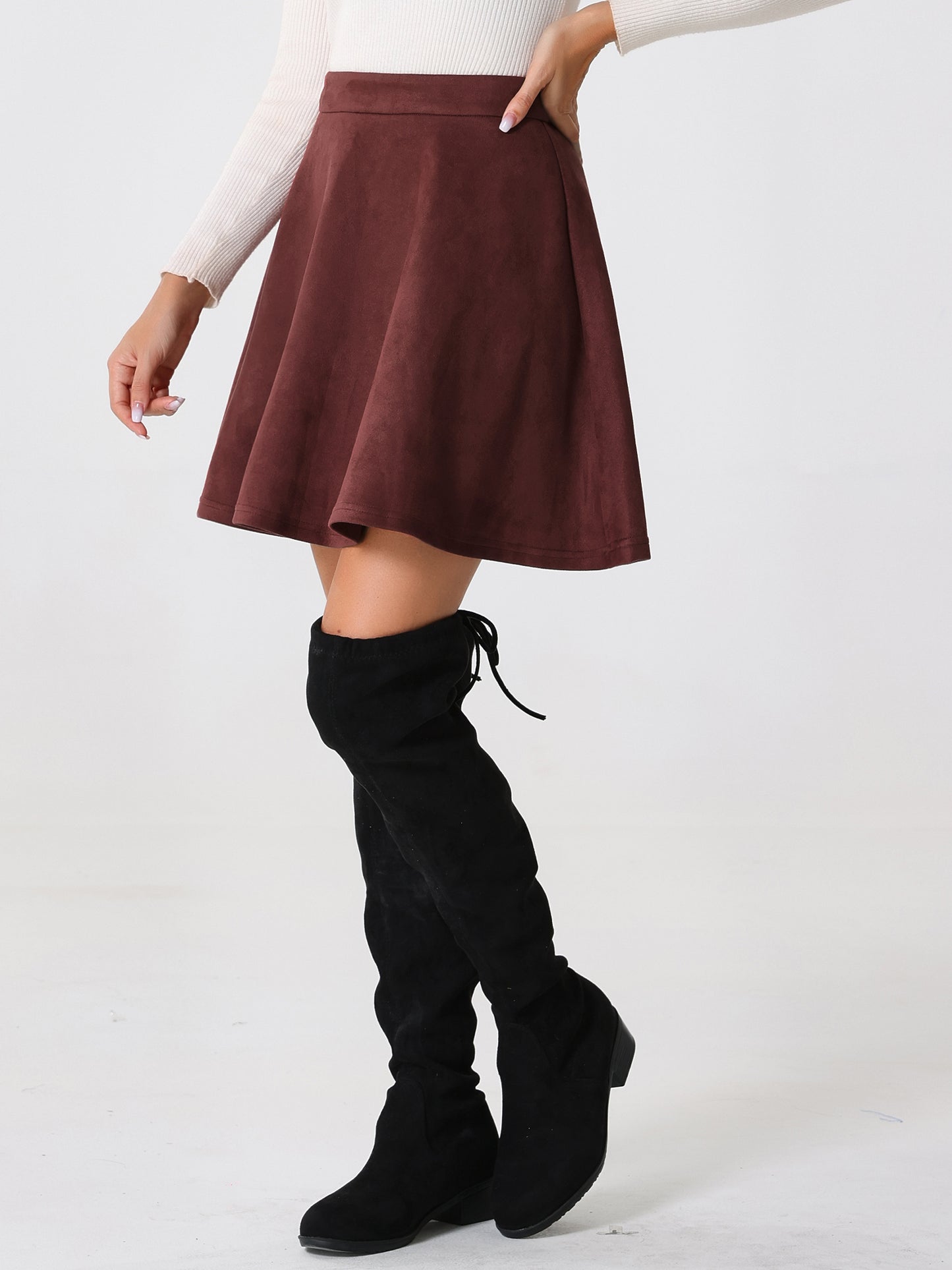 Women's Faux Suede Skirt Short Flared Mini Skater Skirt