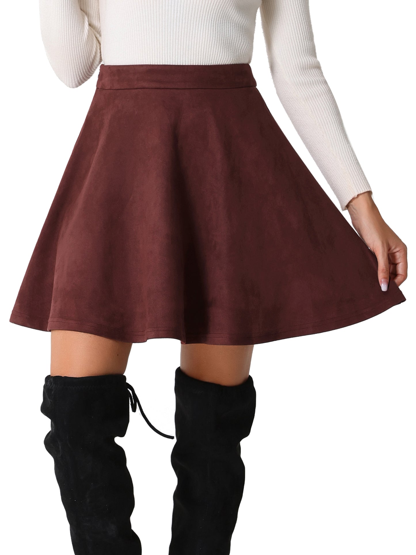 Women's Faux Suede Skirt Short Flared Mini Skater Skirt