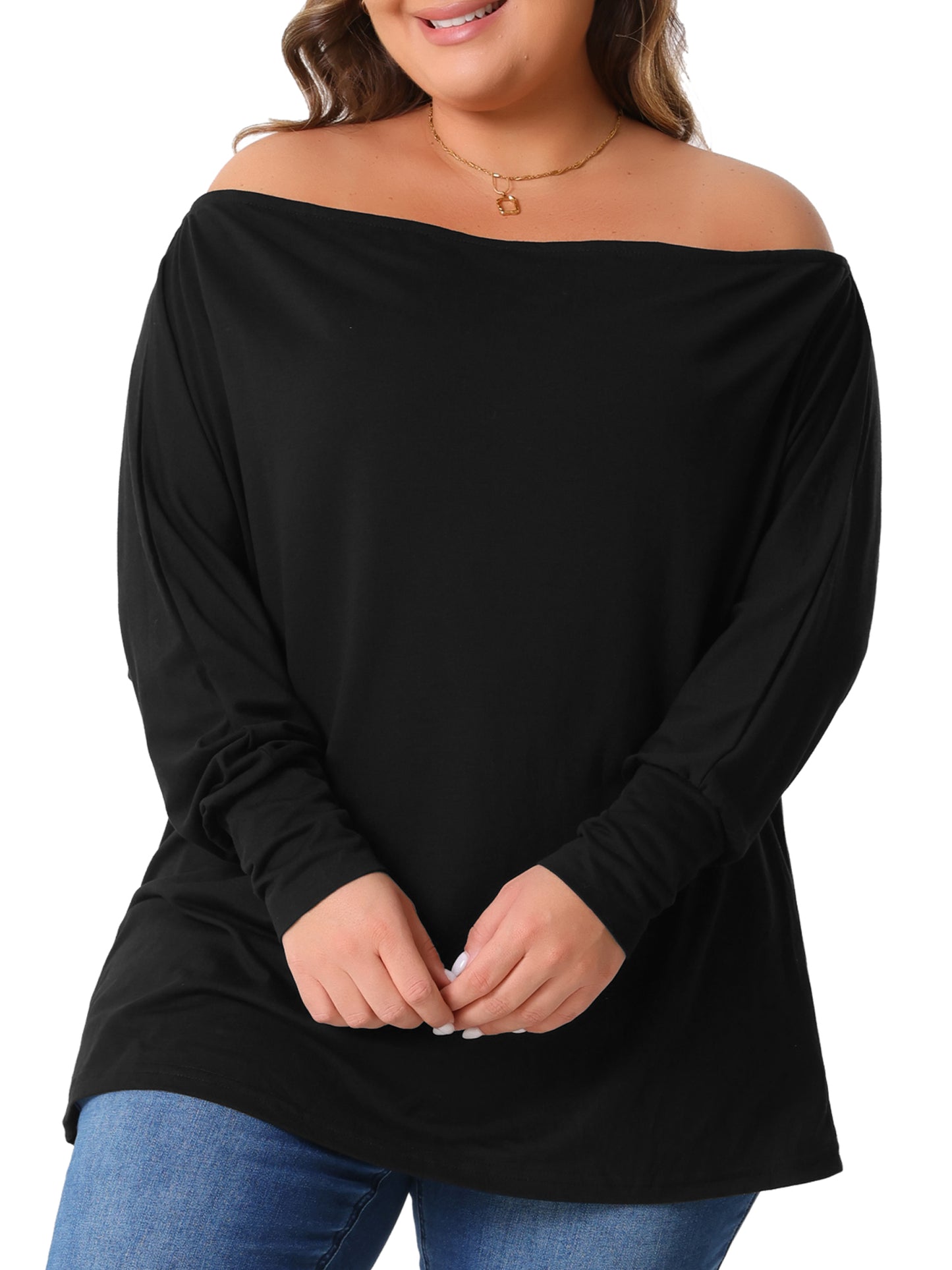 Women Plus Size Tops One Shoulder Long Sleeve Basic Blouses Dolman Tee T-Shirt