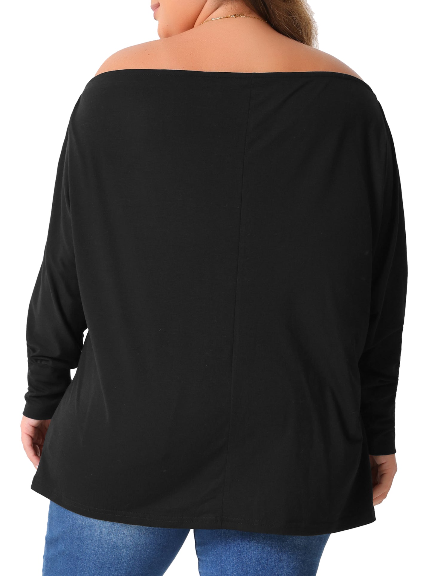 Women Plus Size Tops One Shoulder Long Sleeve Basic Blouses Dolman Tee T-Shirt
