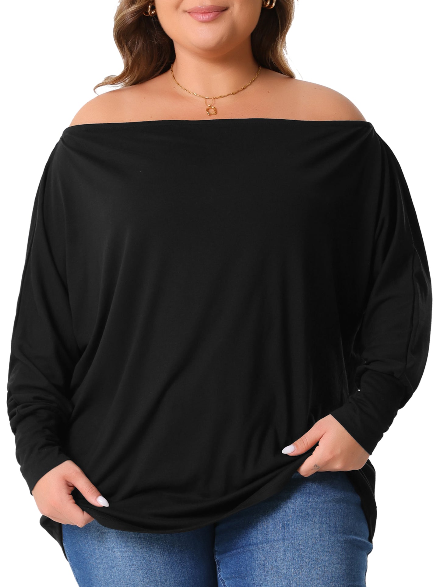 Women Plus Size Tops One Shoulder Long Sleeve Basic Blouses Dolman Tee T-Shirt