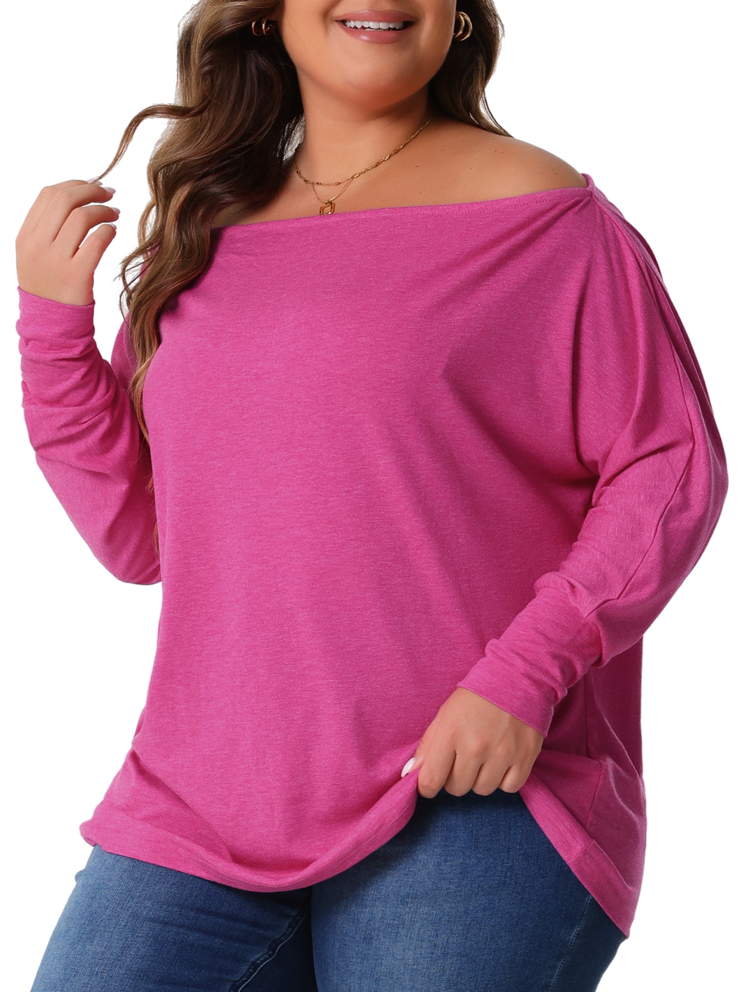 Women Plus Size Tops One Shoulder Long Sleeve Basic Blouses Dolman Tee T-Shirt