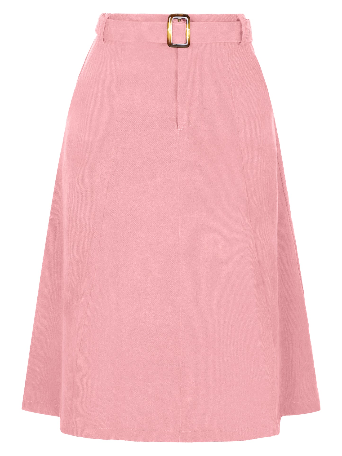 Women's High Waist Elastic Back A-Line Belted Winter Fall Midi Corduroy Skirt