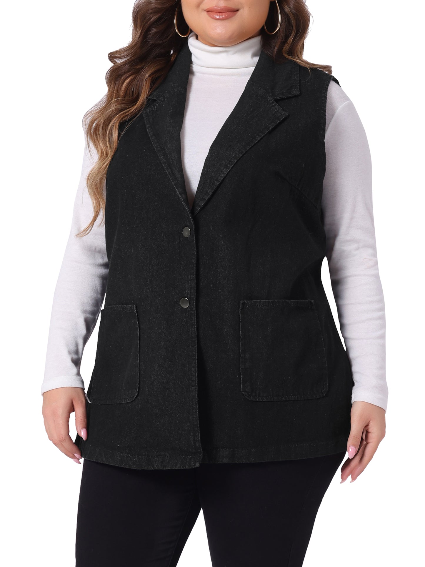 Women Plus Size Denim Vest Sleeveless Lapel Casual Long Jean Jackets Tunic Vest