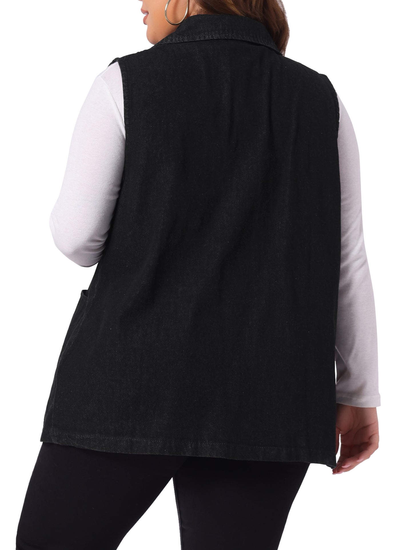Women Plus Size Denim Vest Sleeveless Lapel Casual Long Jean Jackets Tunic Vest