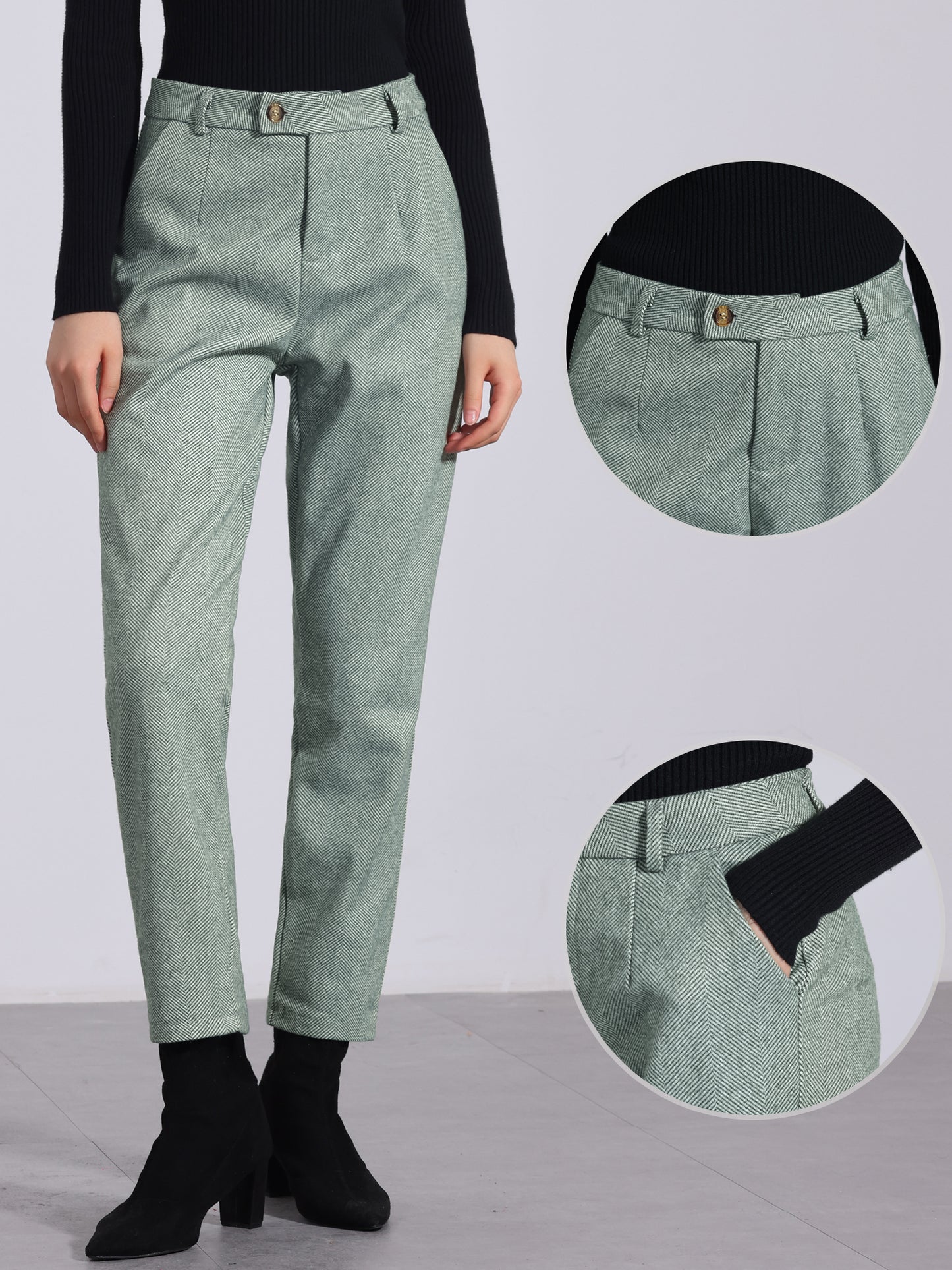 Women Baggy Straight Pants Casual Button Down High Waist Cropped Pants with Pockets