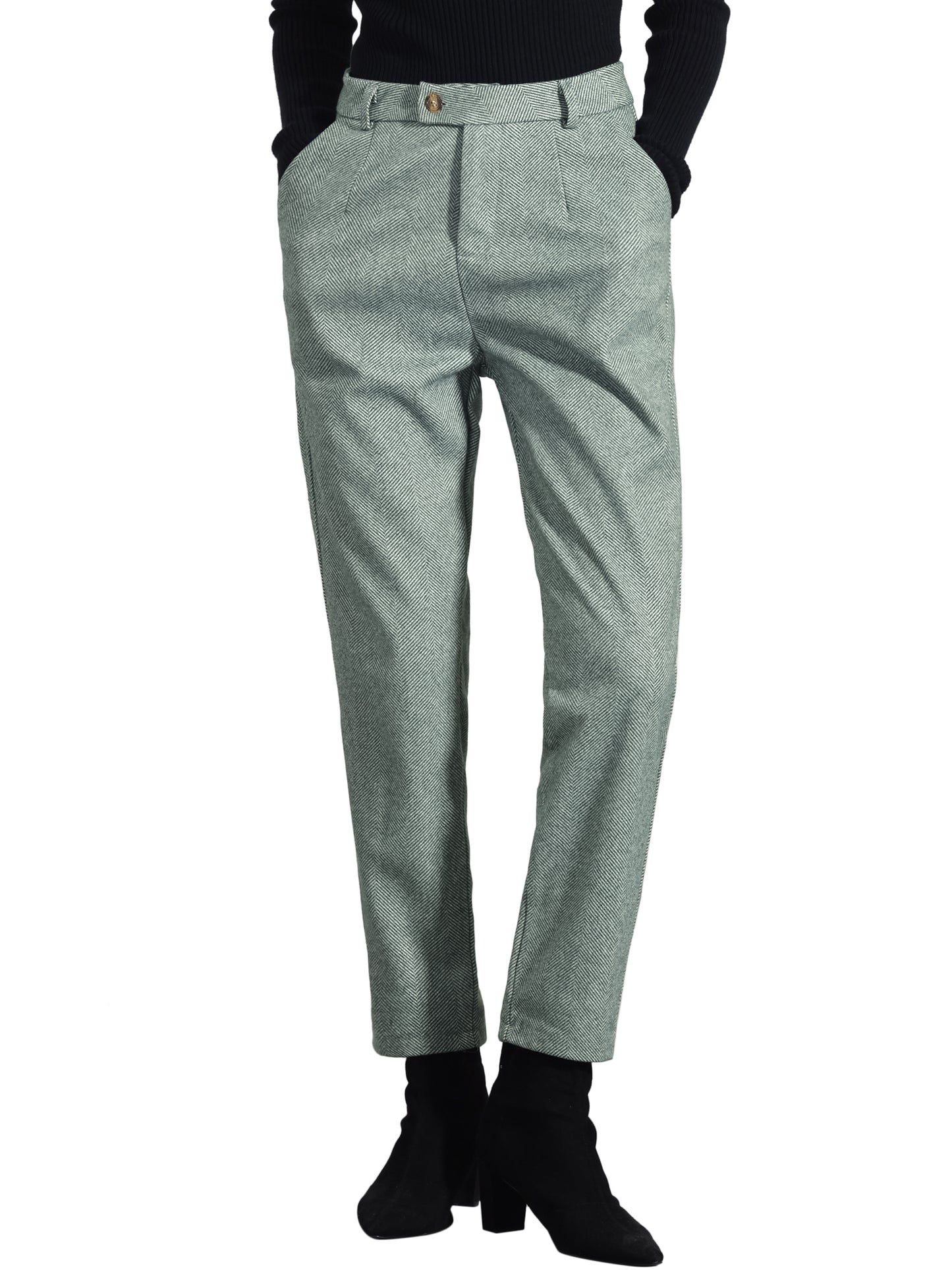 Women Baggy Straight Pants Casual Button Down High Waist Cropped Pants with Pockets